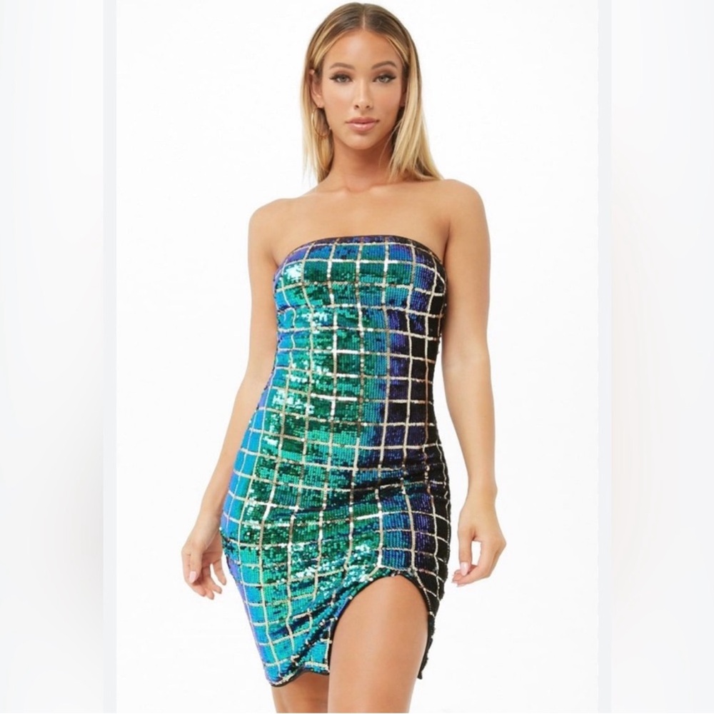 Fashion Nova Blue and Green Mini Sequin Dress- Kentucky Derby Ready